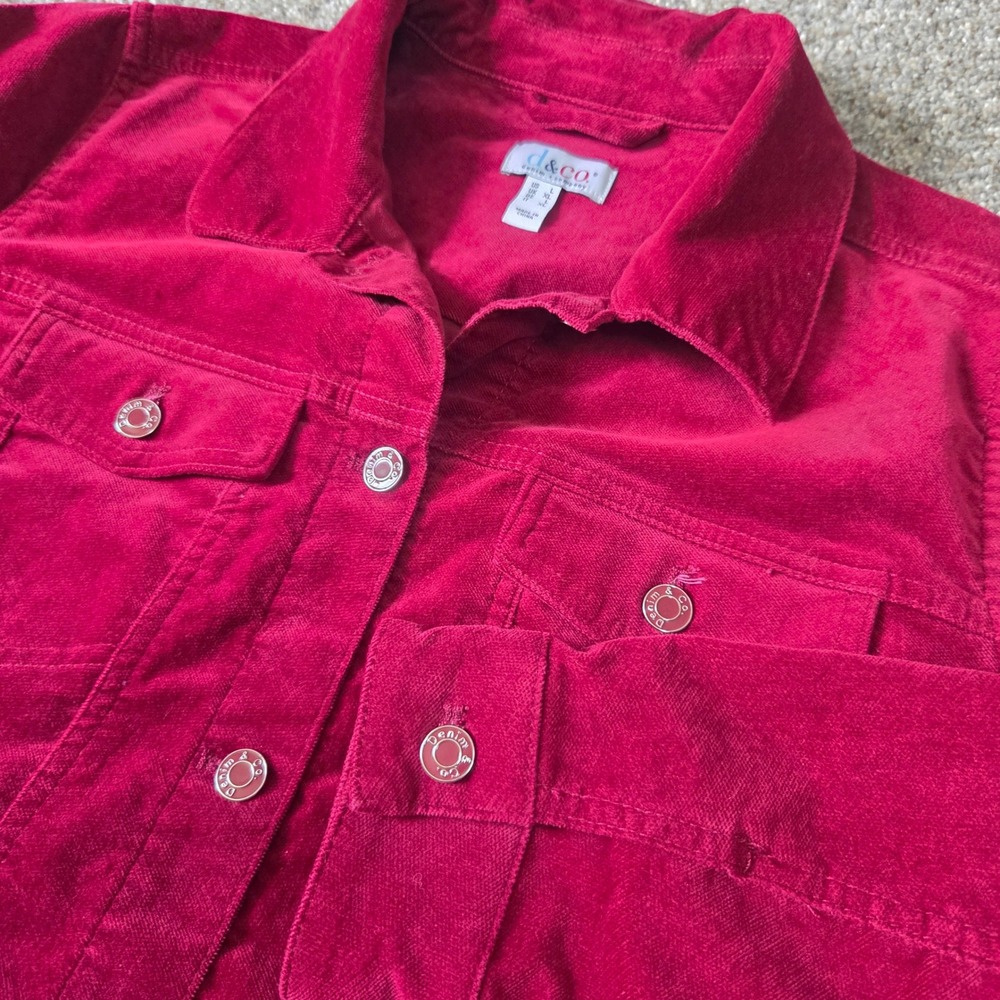 Denim & Co Red Corduroy Button Front Jacket Womens Large Stretch Berry‎ Pink L